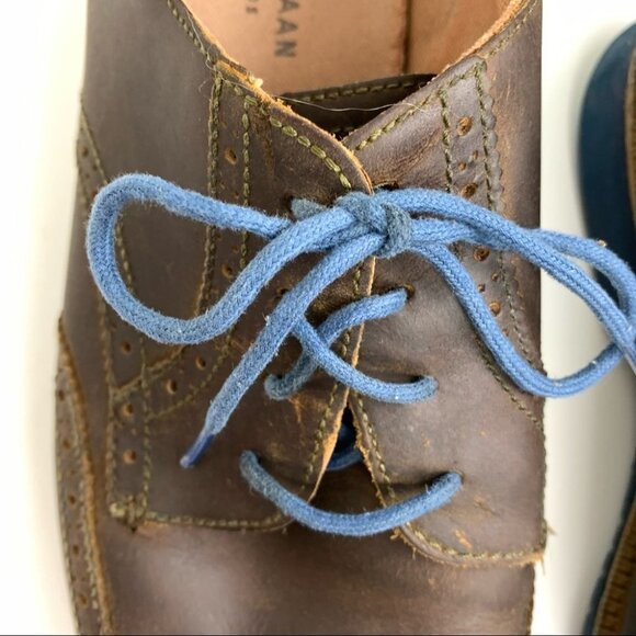 Men's Cole HAAN Oxfords  Great Jones Brown Nubuck Leather with blue laces - Picture 3 of 8